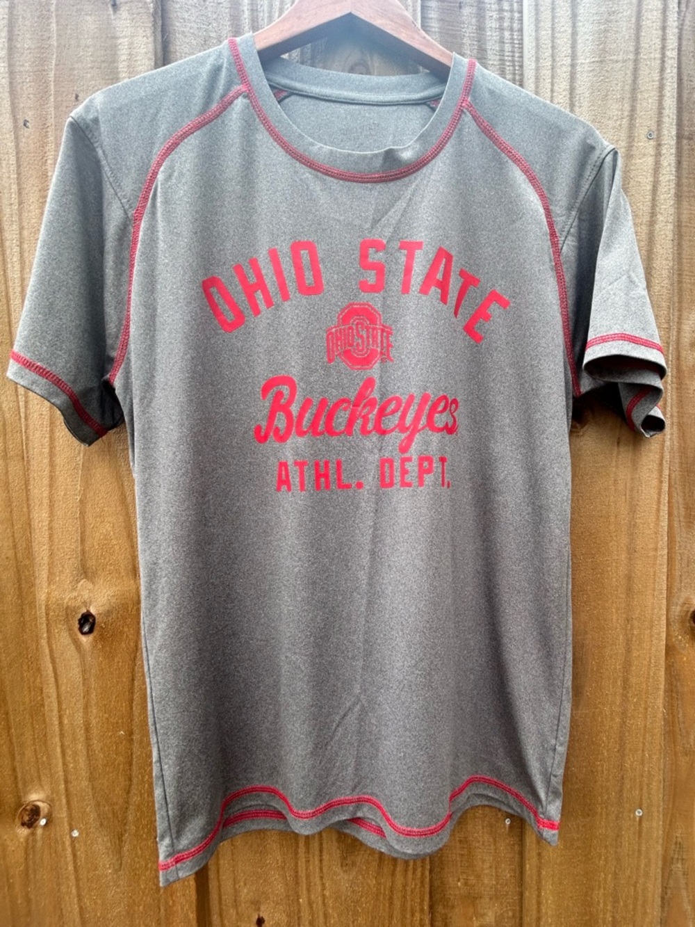 Ohio State Buckeyes Gray Athletic Tee with Red Trim OSU dri fit short sleeve top